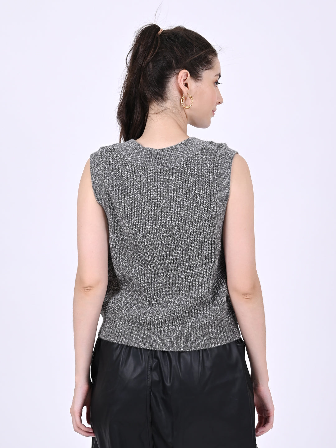 Women Grey Cable Knit Vest