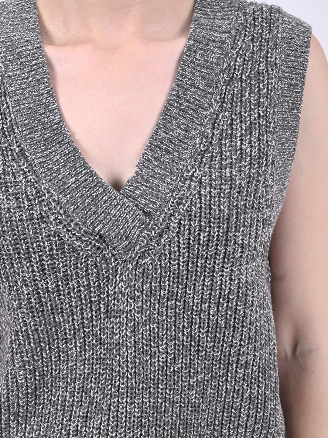 Women Grey Cable Knit Vest