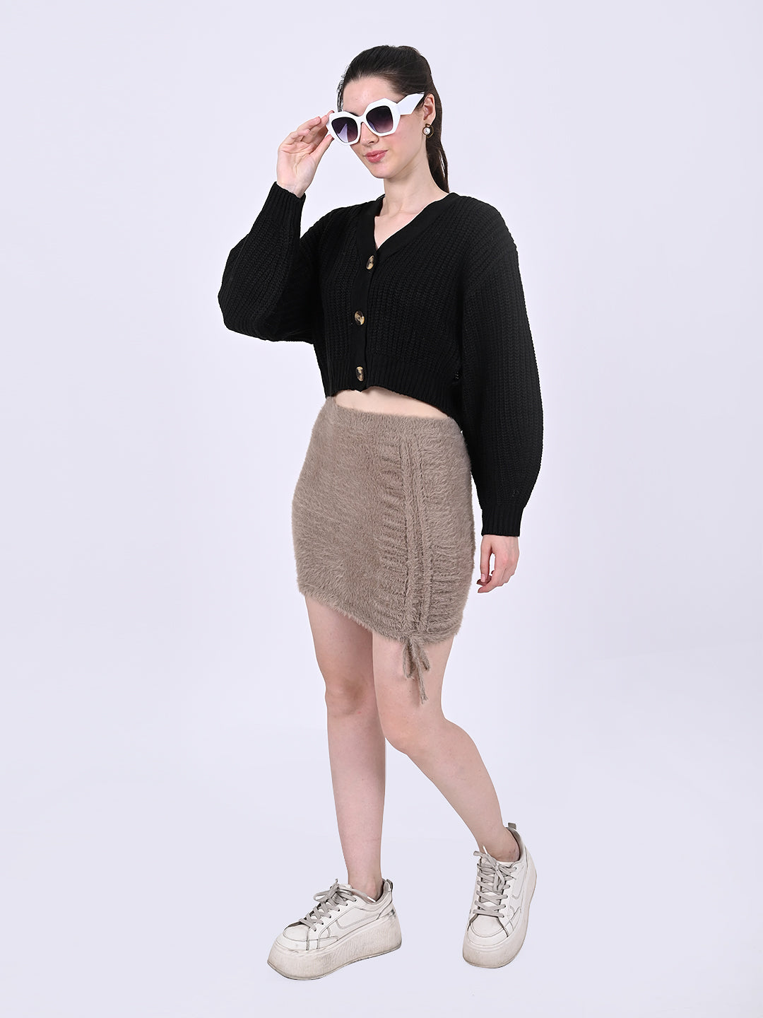Women Black Crop Cardigan