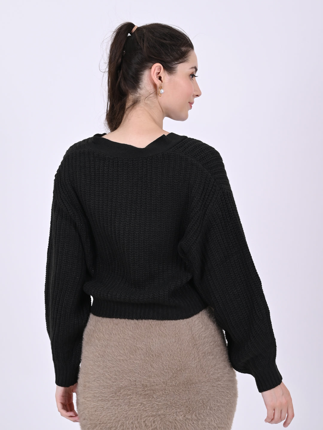 Women Black Crop Cardigan