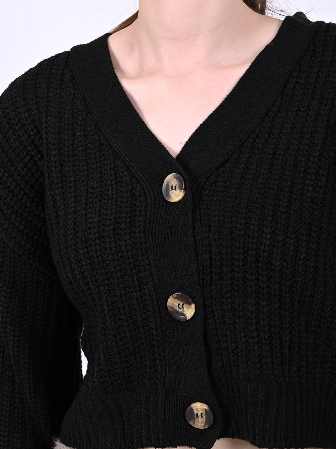Women Black Crop Cardigan