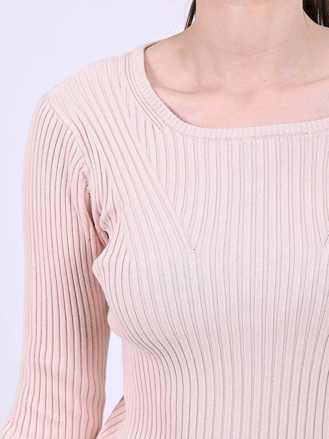 Women Pink Ribbed Top