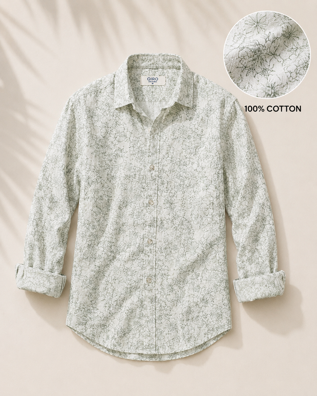Men Green Floral Sketch Shirt