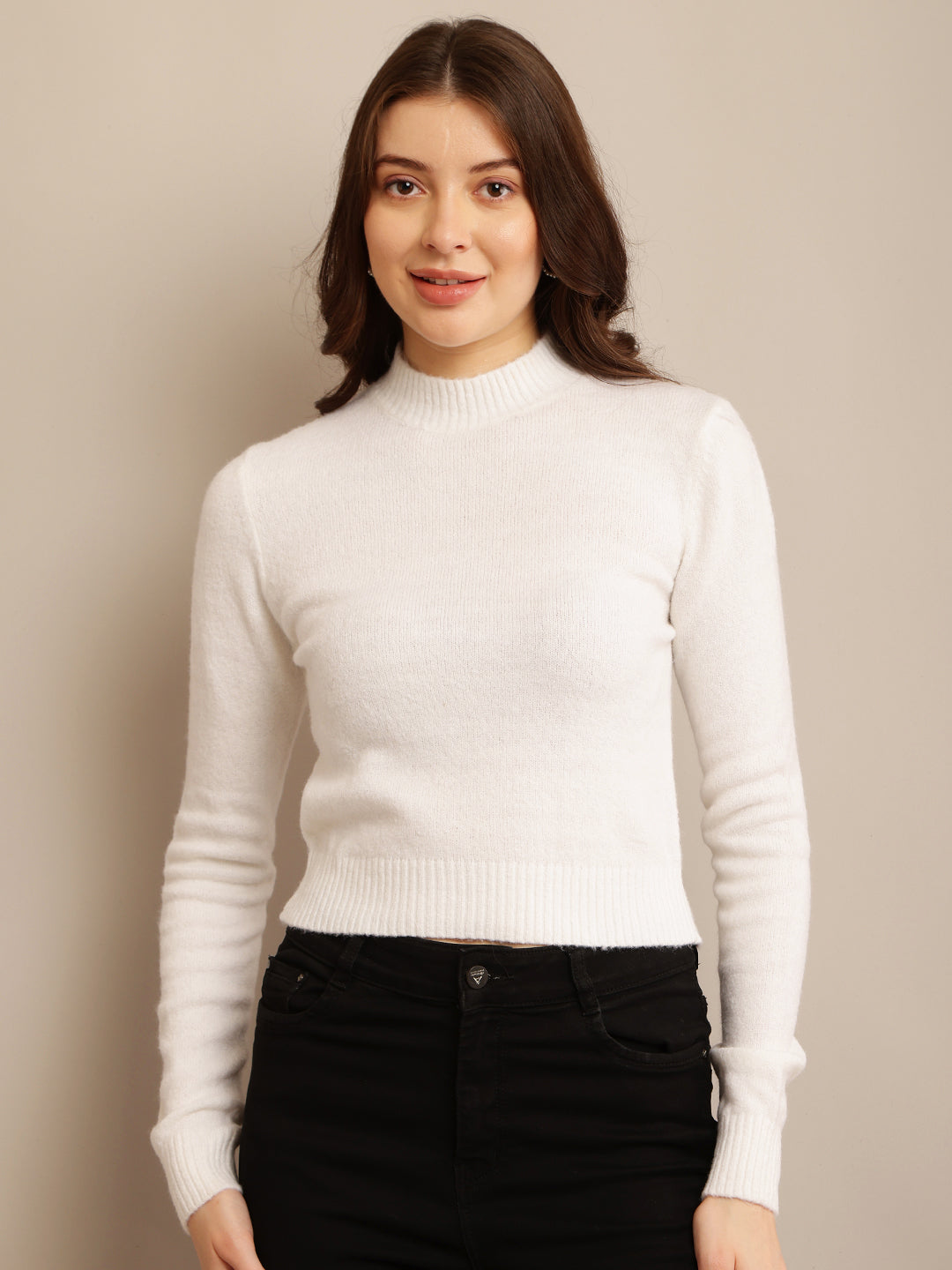 Women Off-White Stretch Sweater