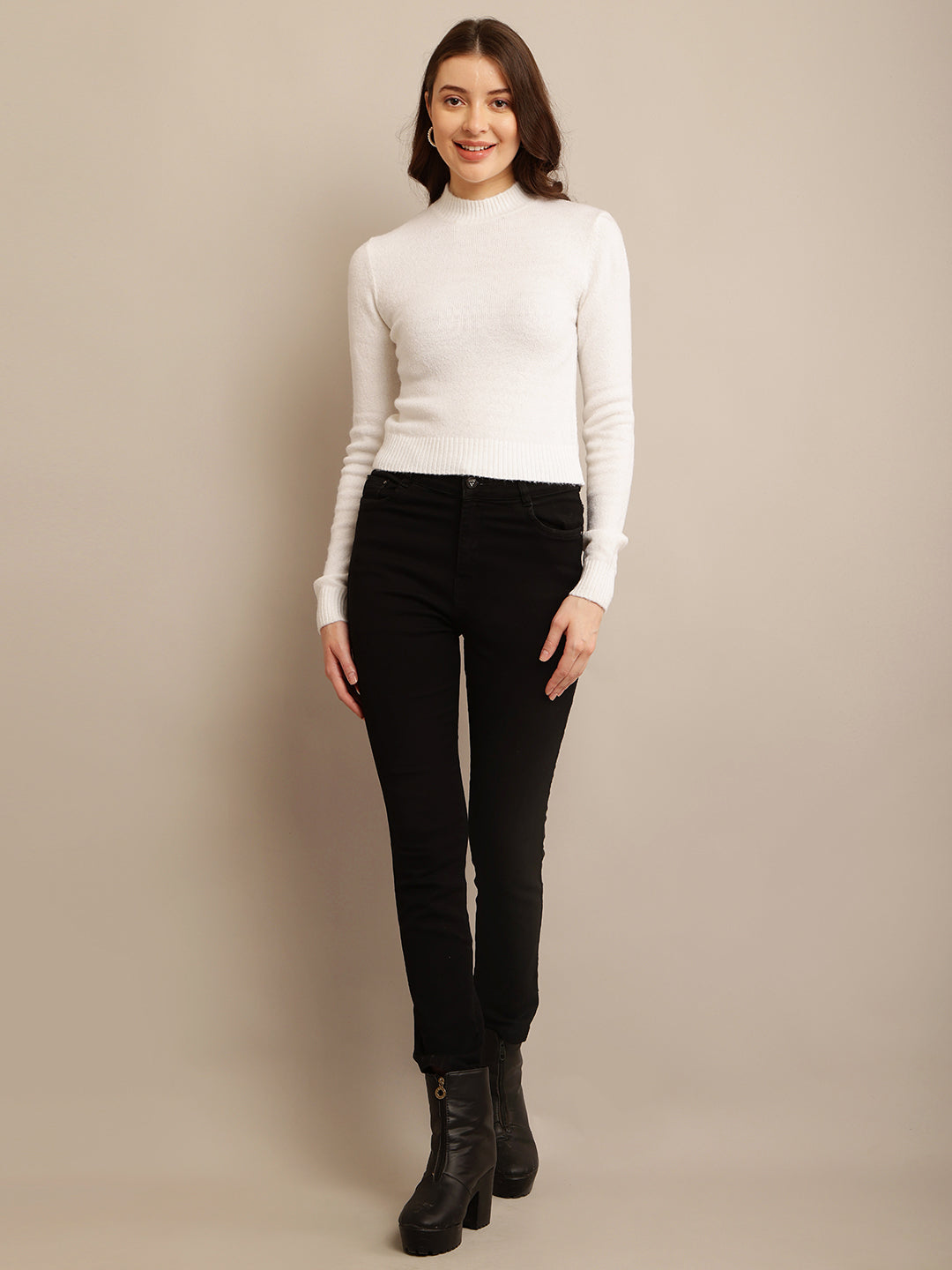 Women Off-White Stretch Sweater