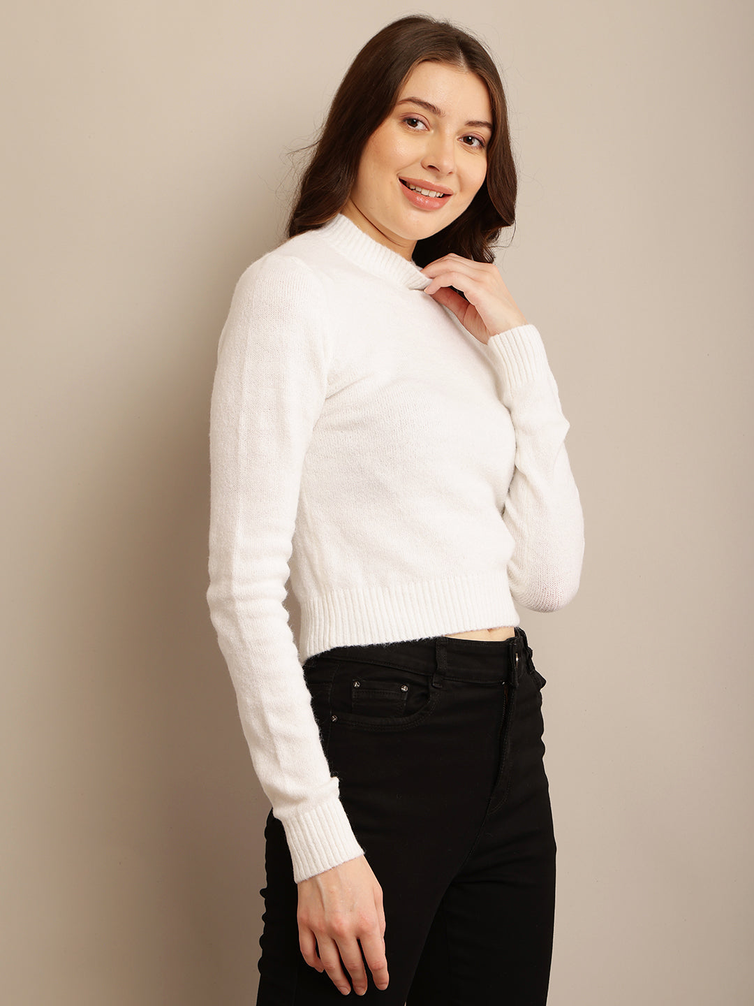 Women Off-White Stretch Sweater