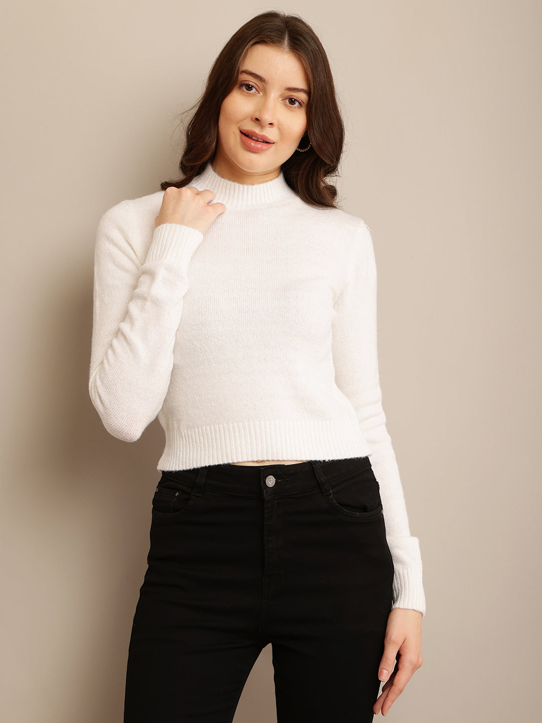 Women Off-White Stretch Sweater