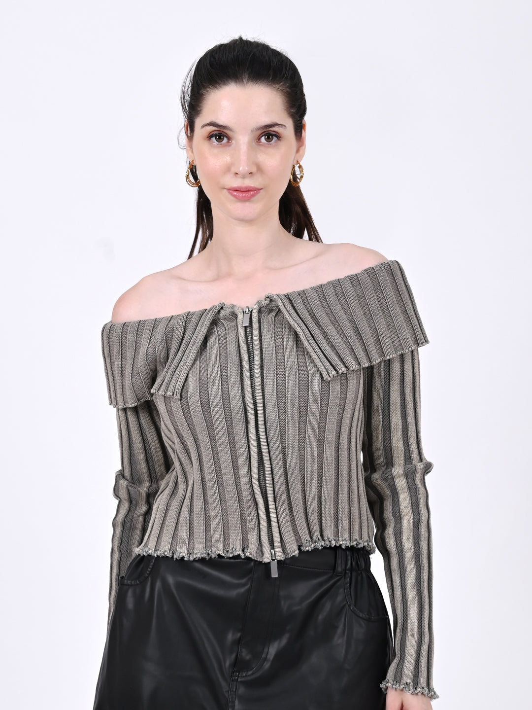 Women Striped Off-Shoulder Crop