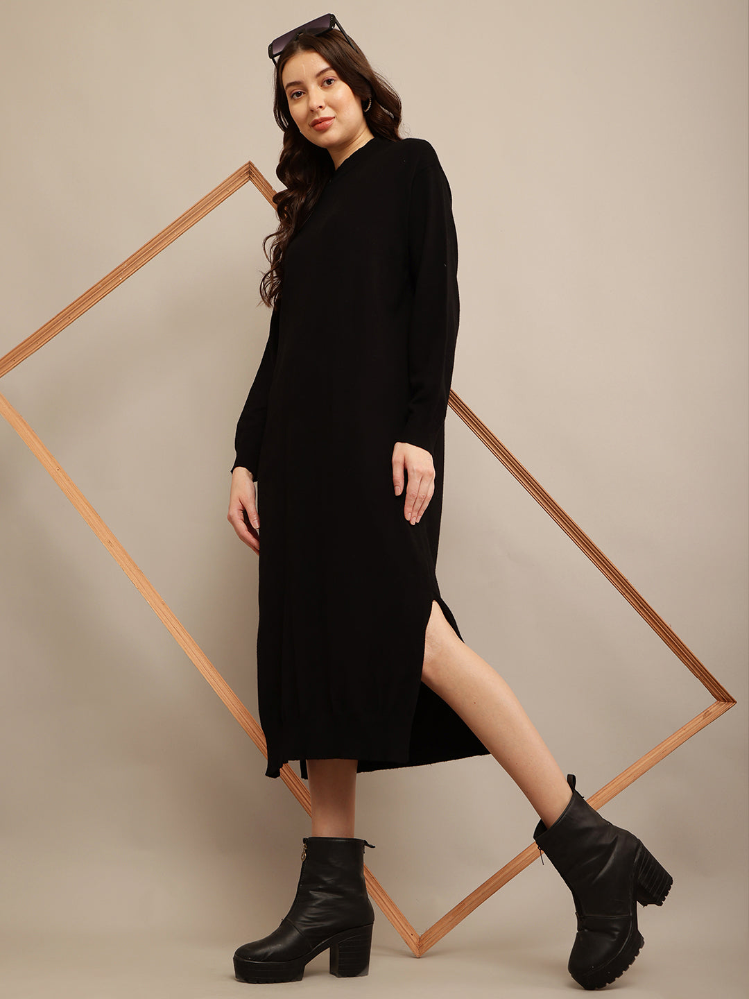 Women Black High Neck Dress