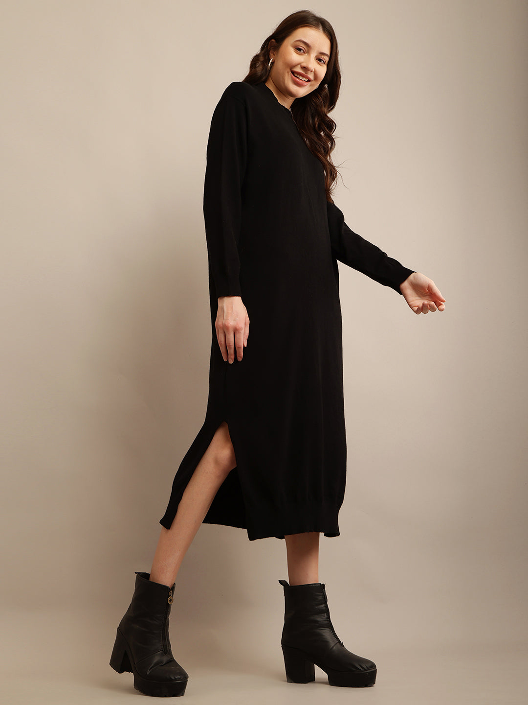 Women Black High Neck Dress