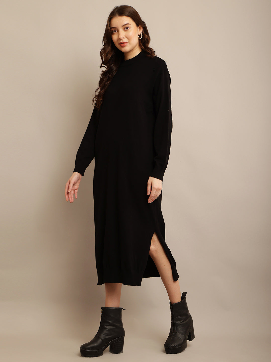 Women Black High Neck Dress