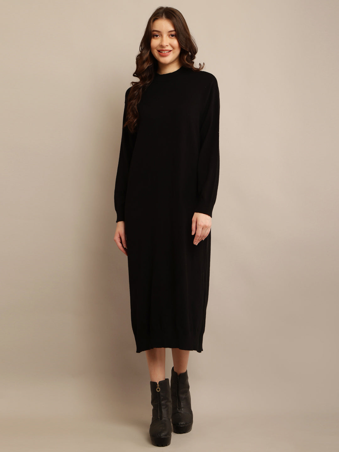 Women Black High Neck Dress