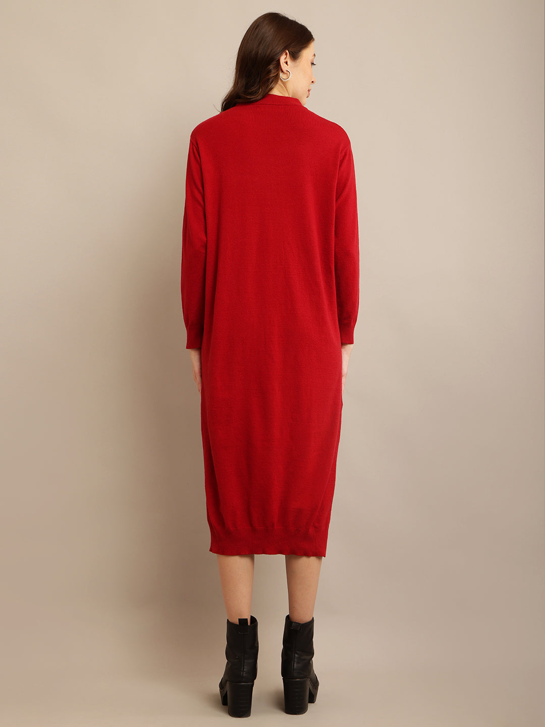 Women Red High Neck Dress