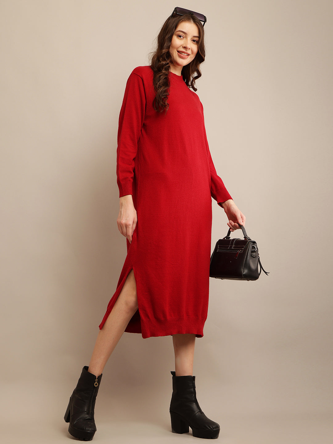 Women Red High Neck Dress