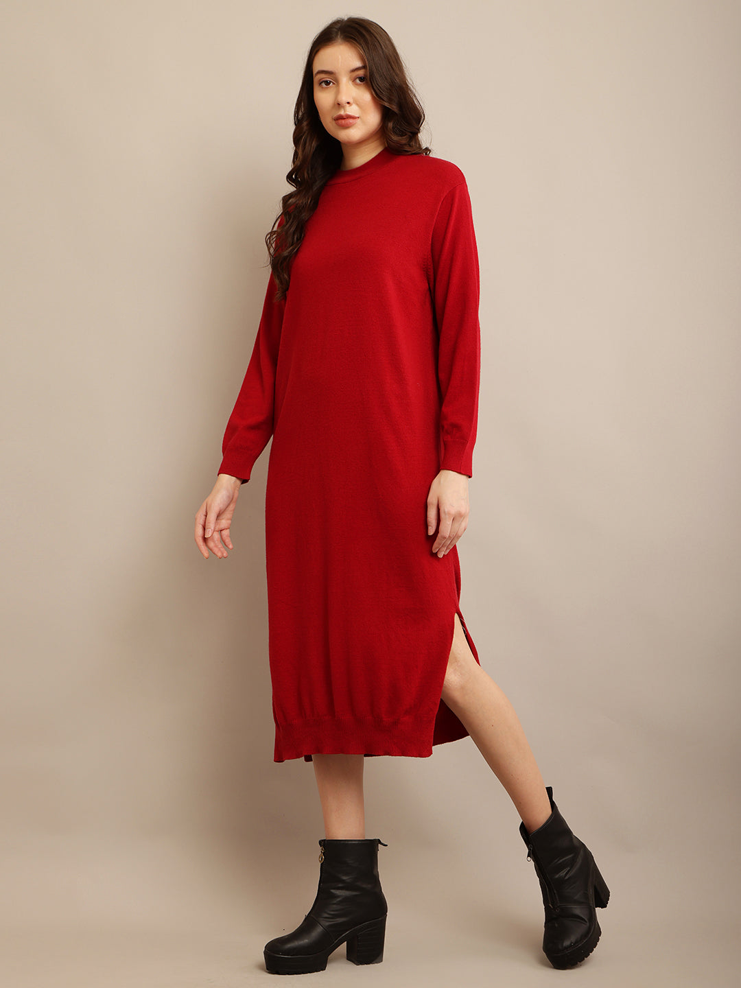 Women Red High Neck Dress