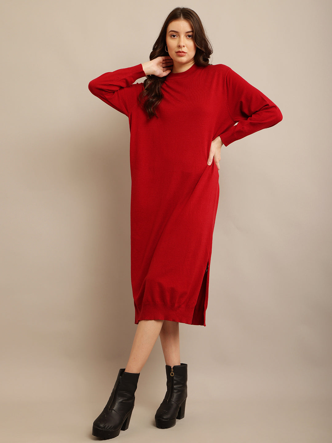 Women Red High Neck Dress