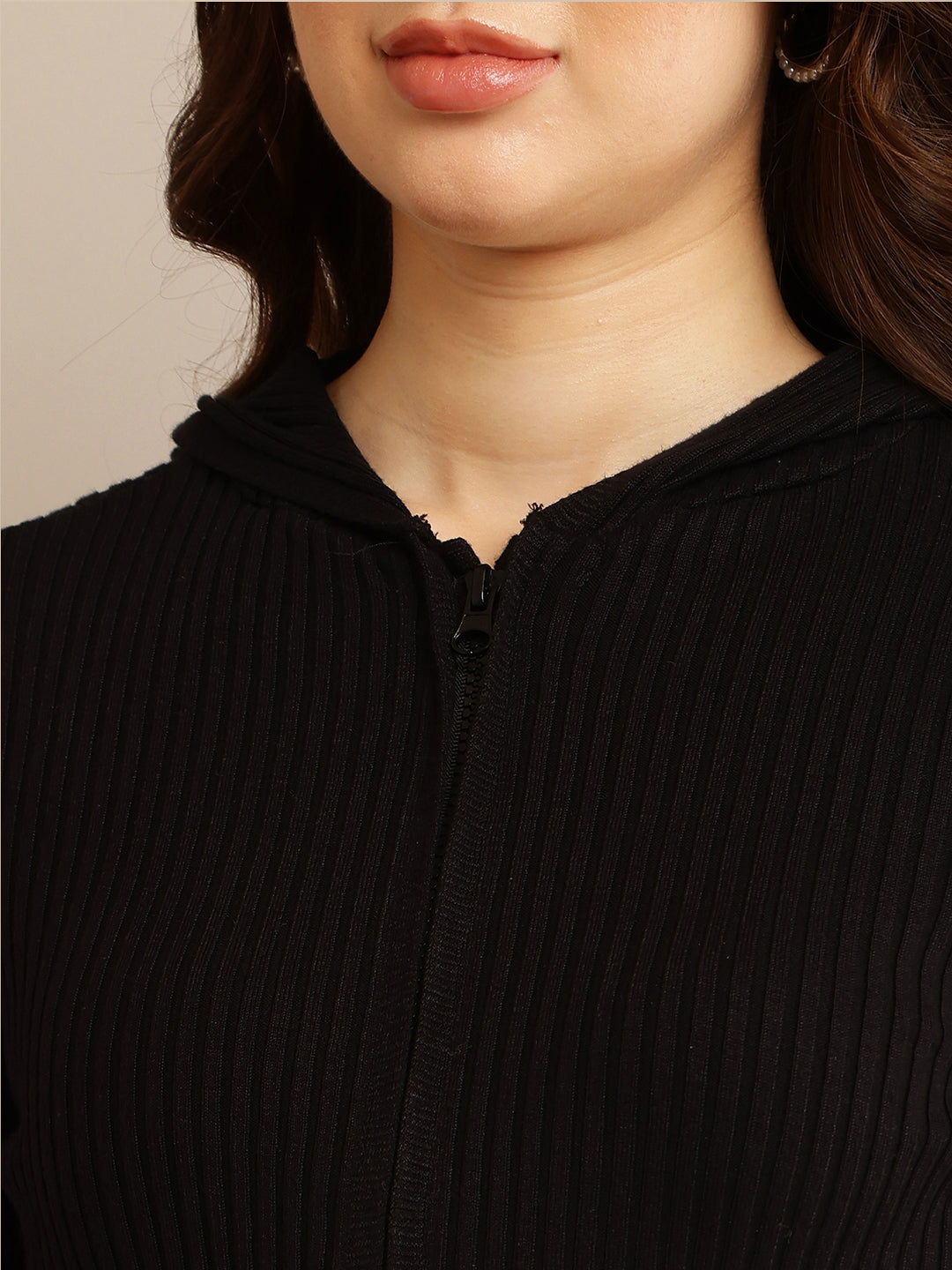 Women Ribbed Cropped Hoodie