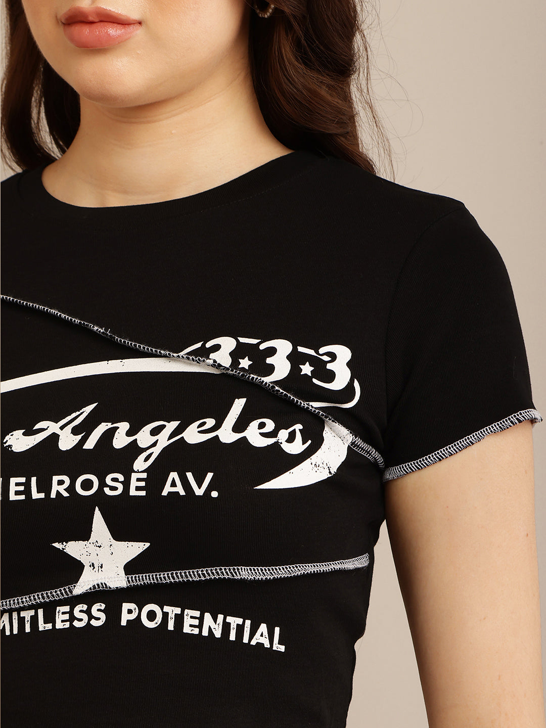 Women Black Short Sleeve Crop