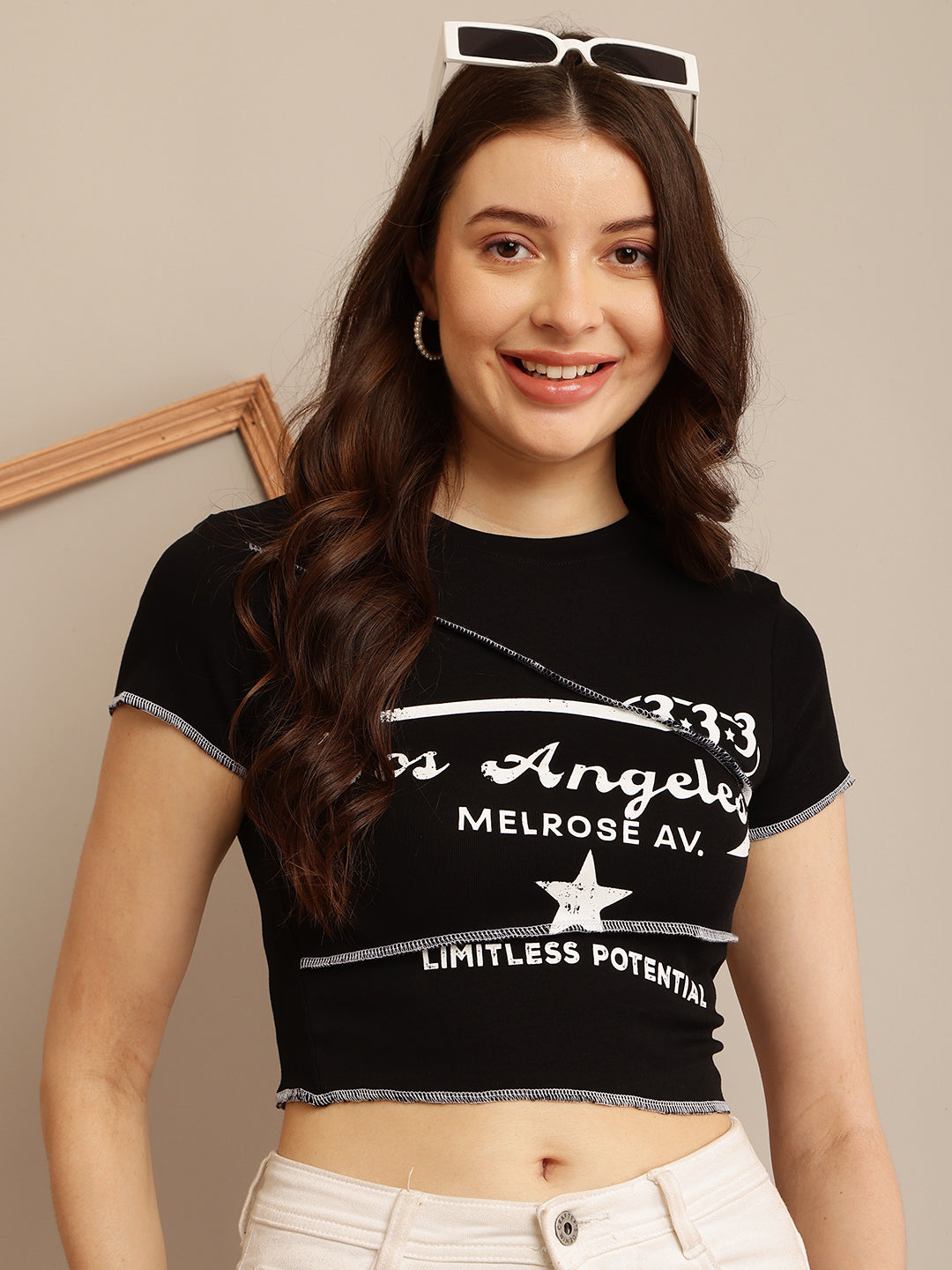 Women Black Short Sleeve Crop