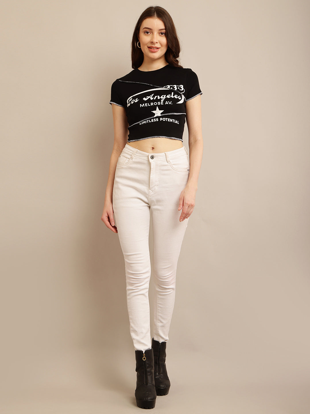 Women Black Short Sleeve Crop