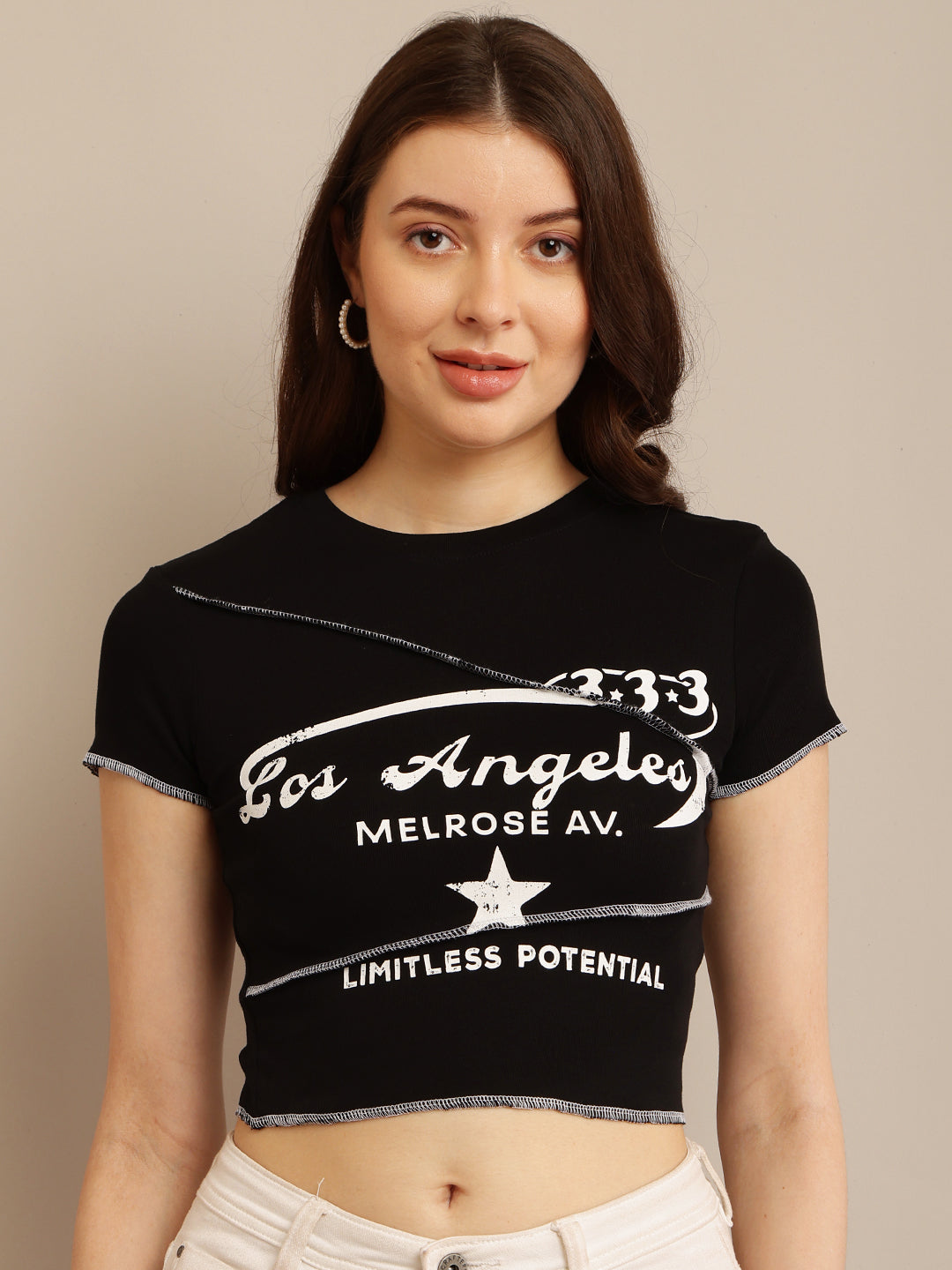 Women Black Short Sleeve Crop