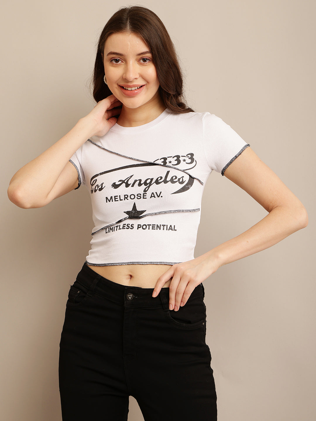 Women White Short Sleeve Crop