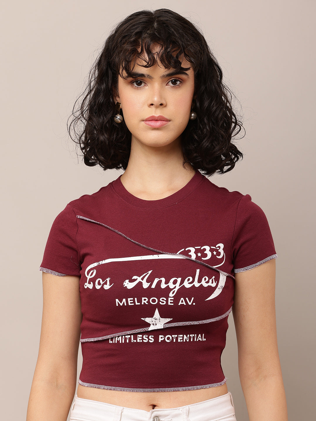 Women Cotton Wine Graphic Crop Top