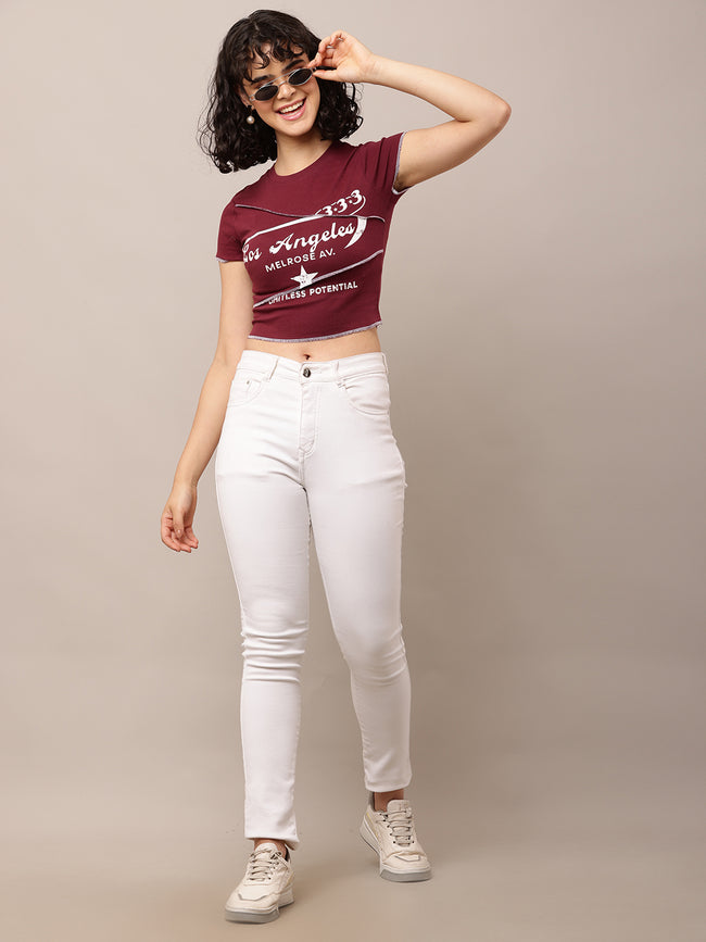 Women Cotton Wine Graphic Crop Top