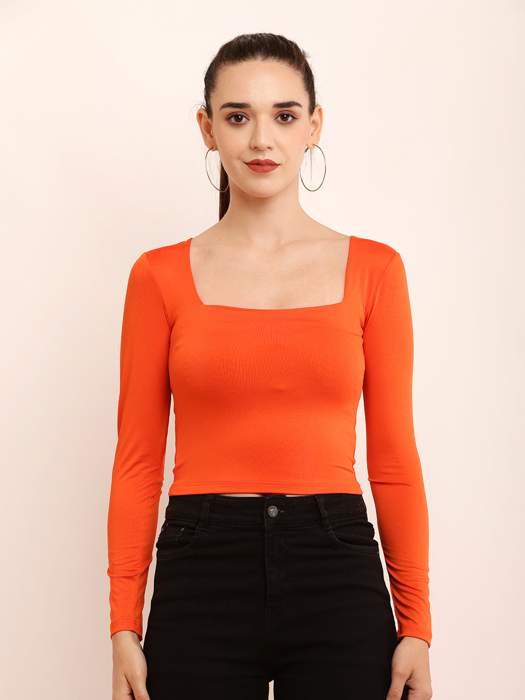 Wpmen Square Neck Solid Crop Top