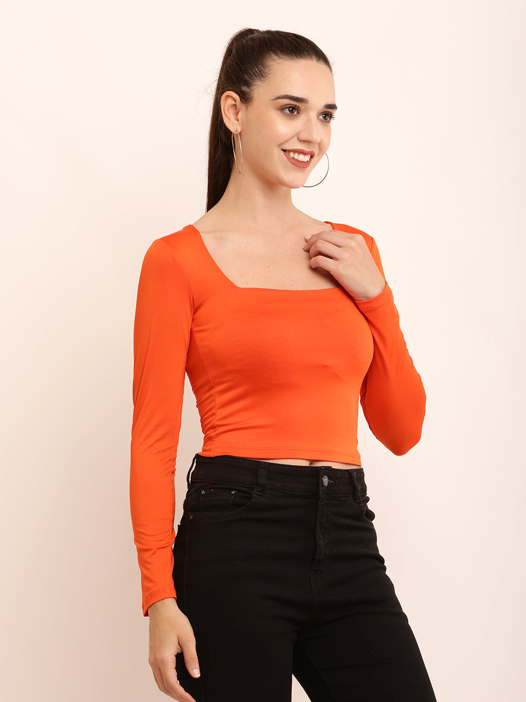 Wpmen Square Neck Solid Crop Top