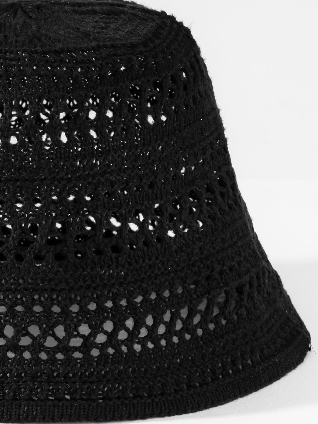 Black Knitted Crochet Sun Bucket Hat