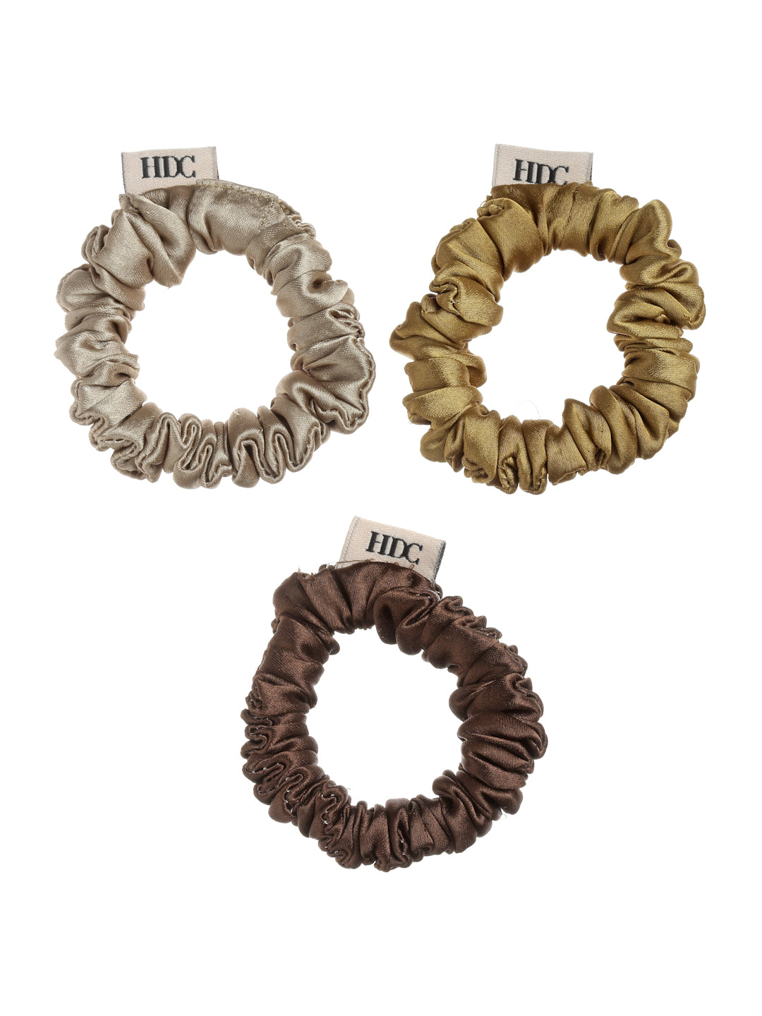 Brown Silk Satin Scrunchies Pack Of 3
