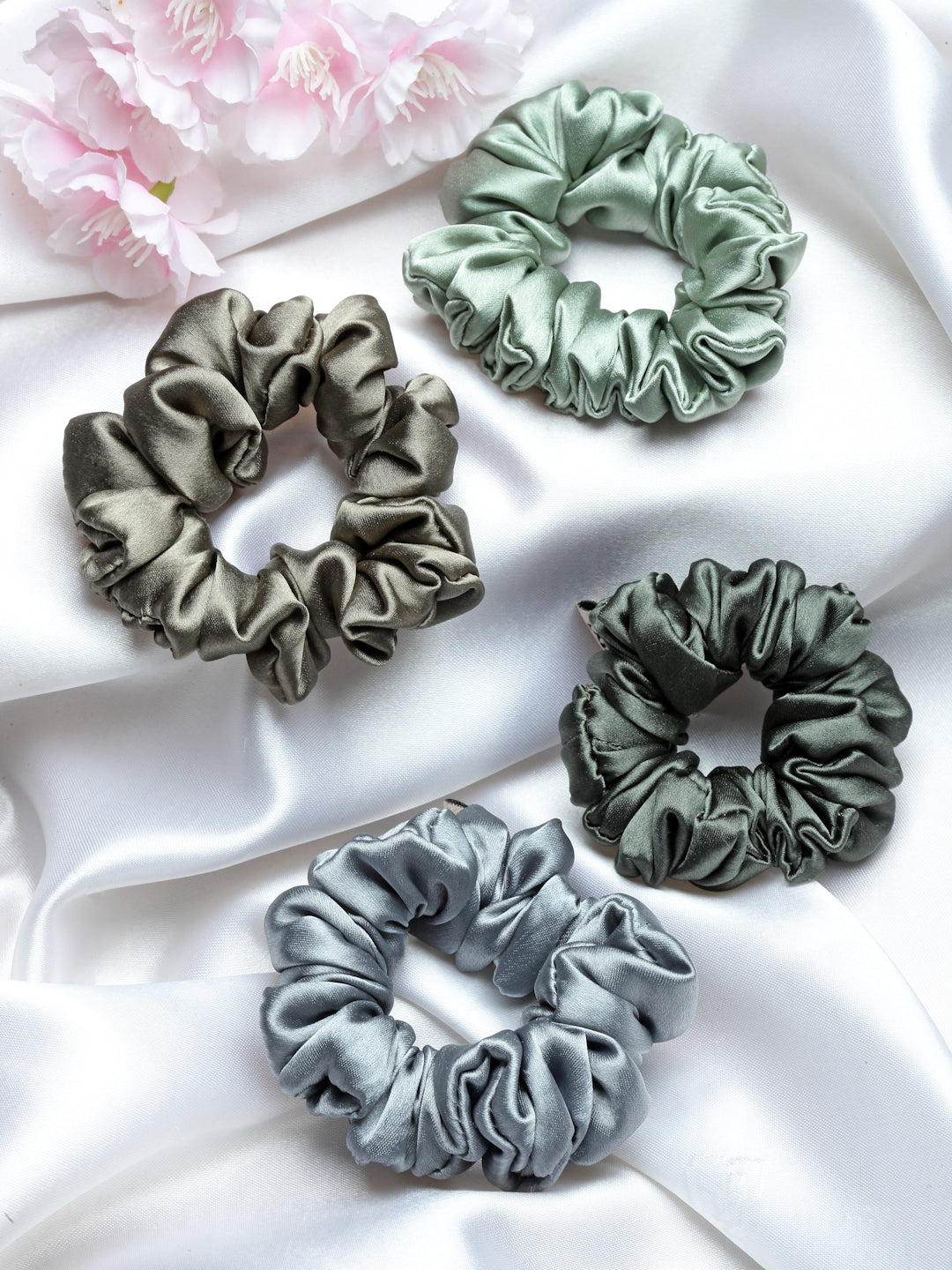 Multi Silk Satin Scrunchies Pack Of 4