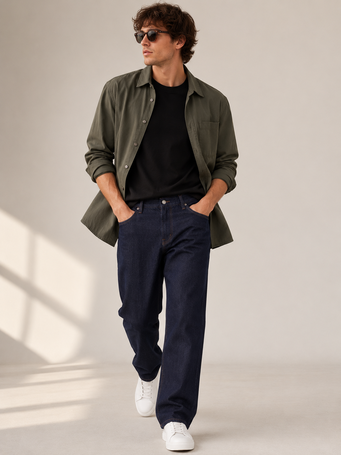 Men Dark Indigo Wide Leg Baggy Jeans