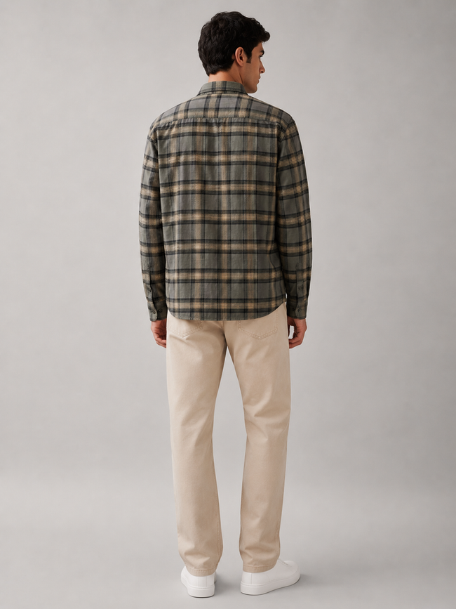 Men Vintage Green Plaid Shirt