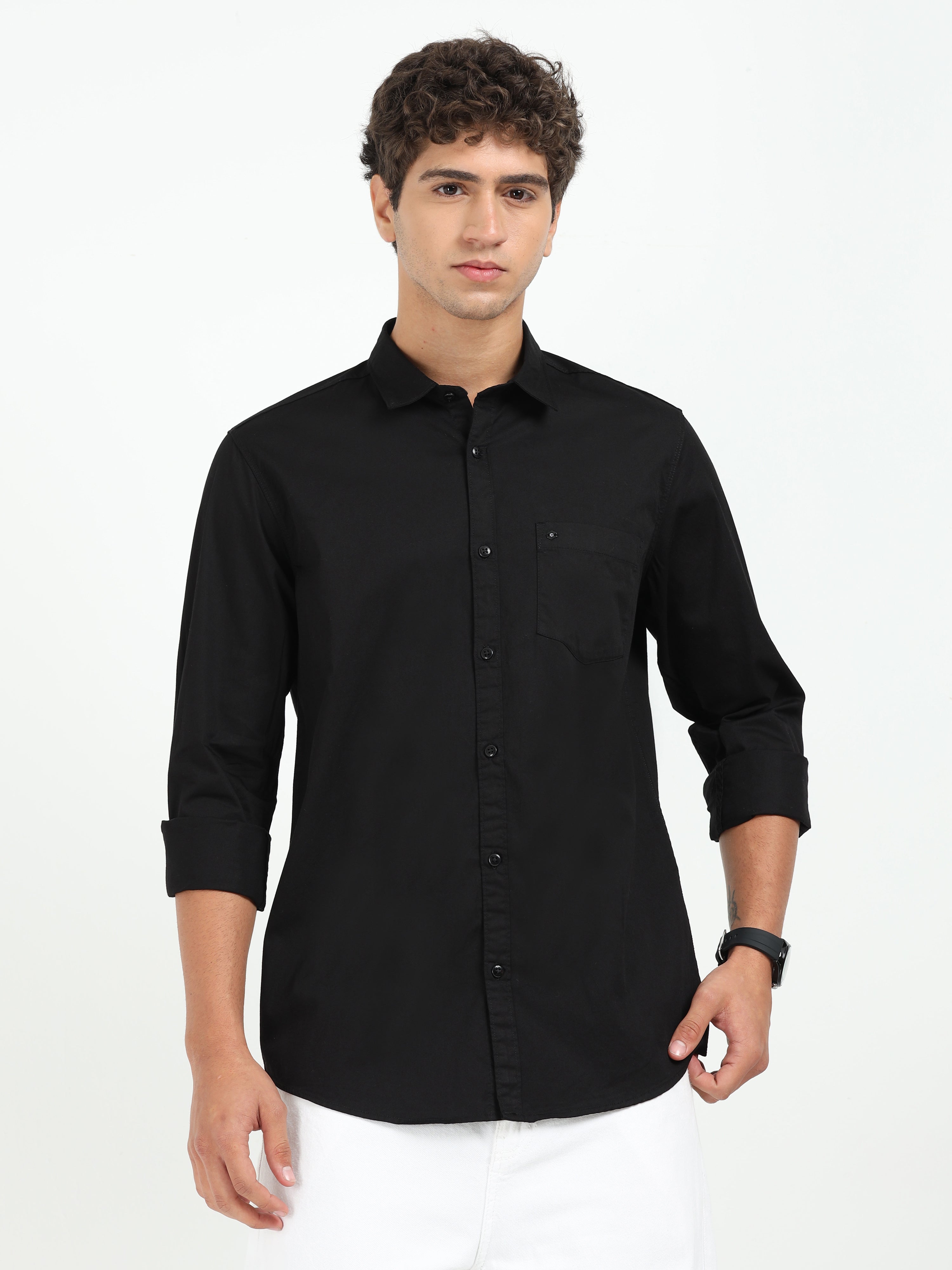 Mens Black Twill Shirt Slim Fit