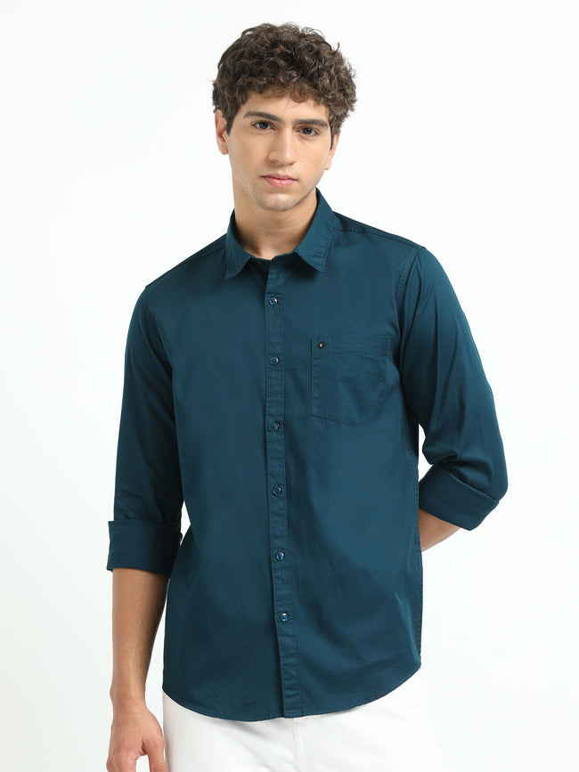 Mens Blue Twill Shirt Slim Fit