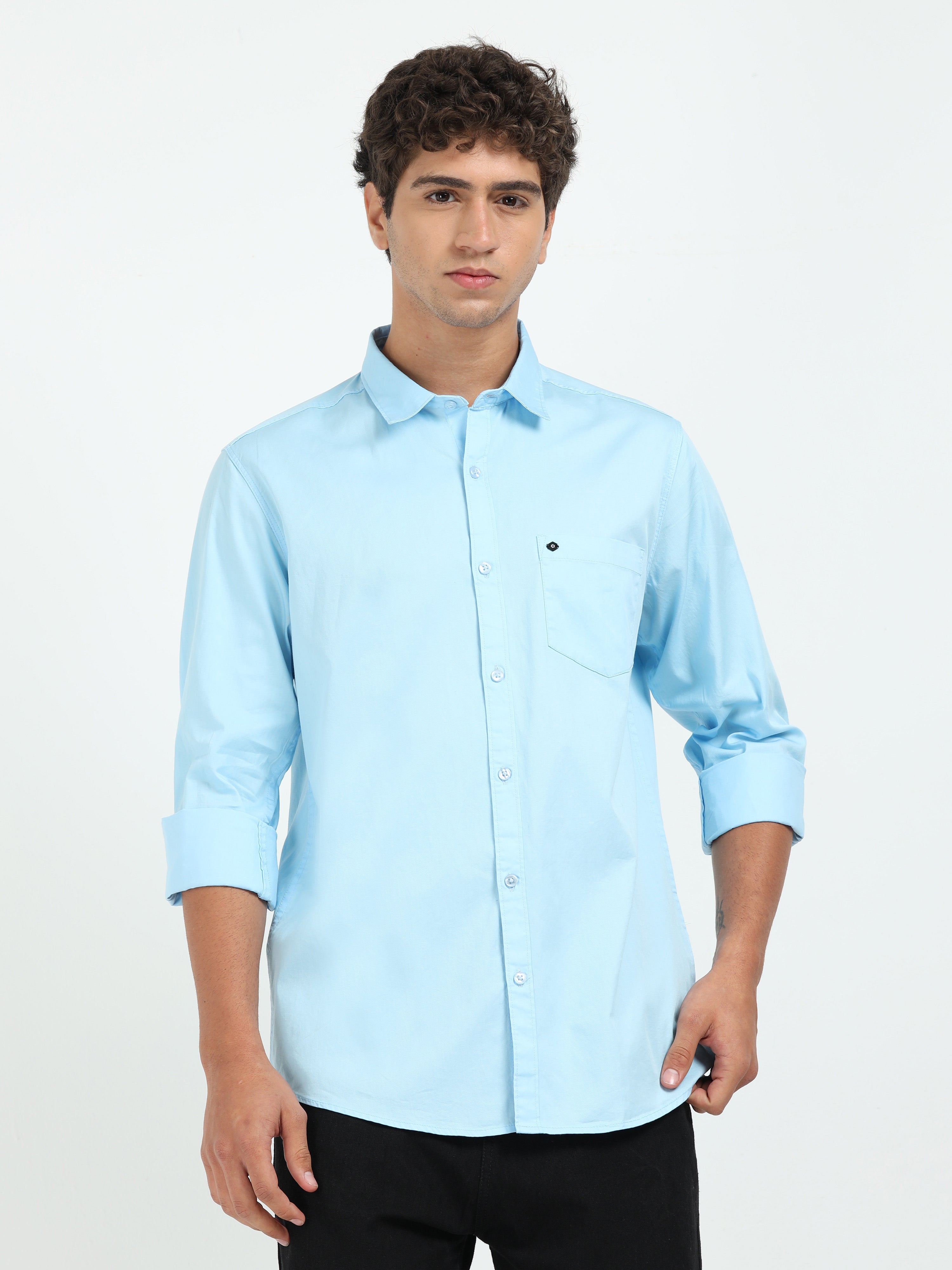 Mens Light Blue Twill Shirt Slim Fit