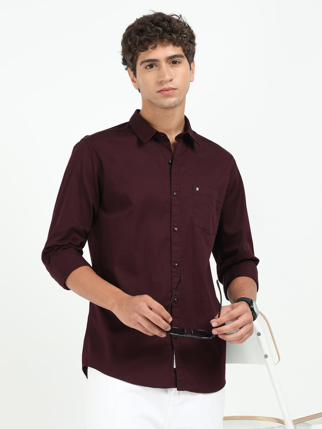 Mens Maroon Twill Shirt Slim Fit