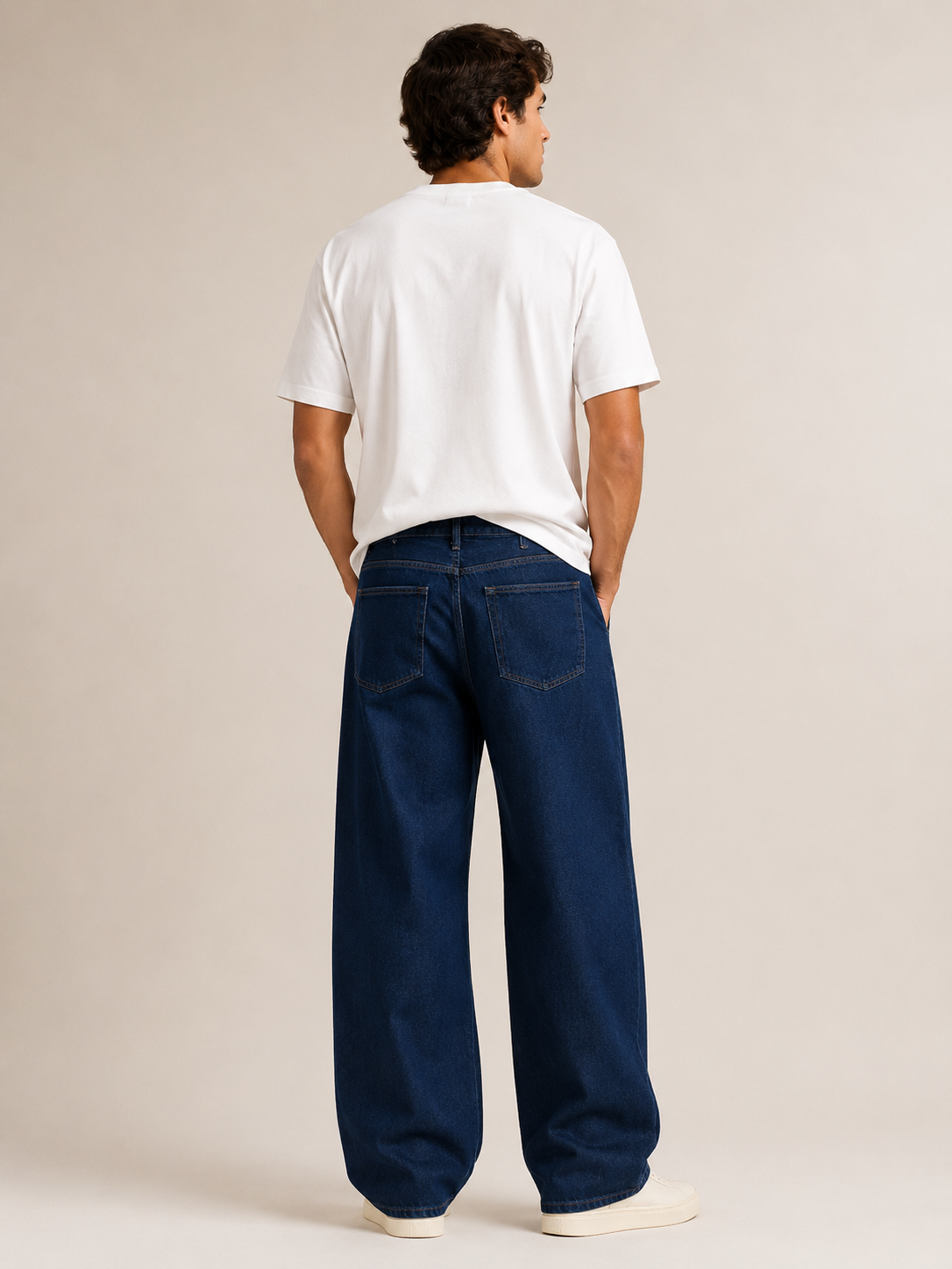 Men Dark Indigo Wide Leg Baggy Jeans