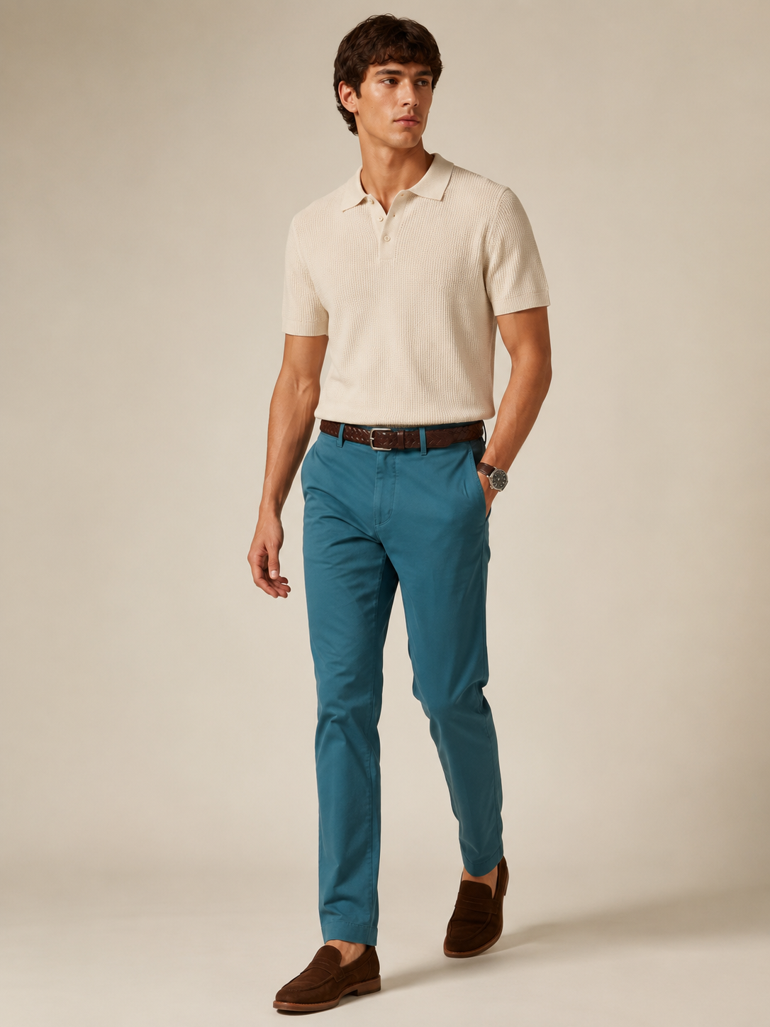 Men Teal Tailored Fit Trousers