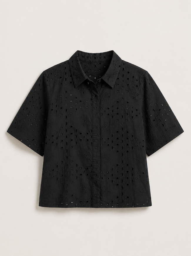 Women Black Diamond Shiffli Boxy Shirt