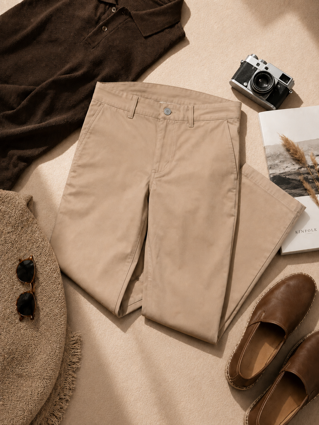 Men Khaki Tailored Fit Trousers