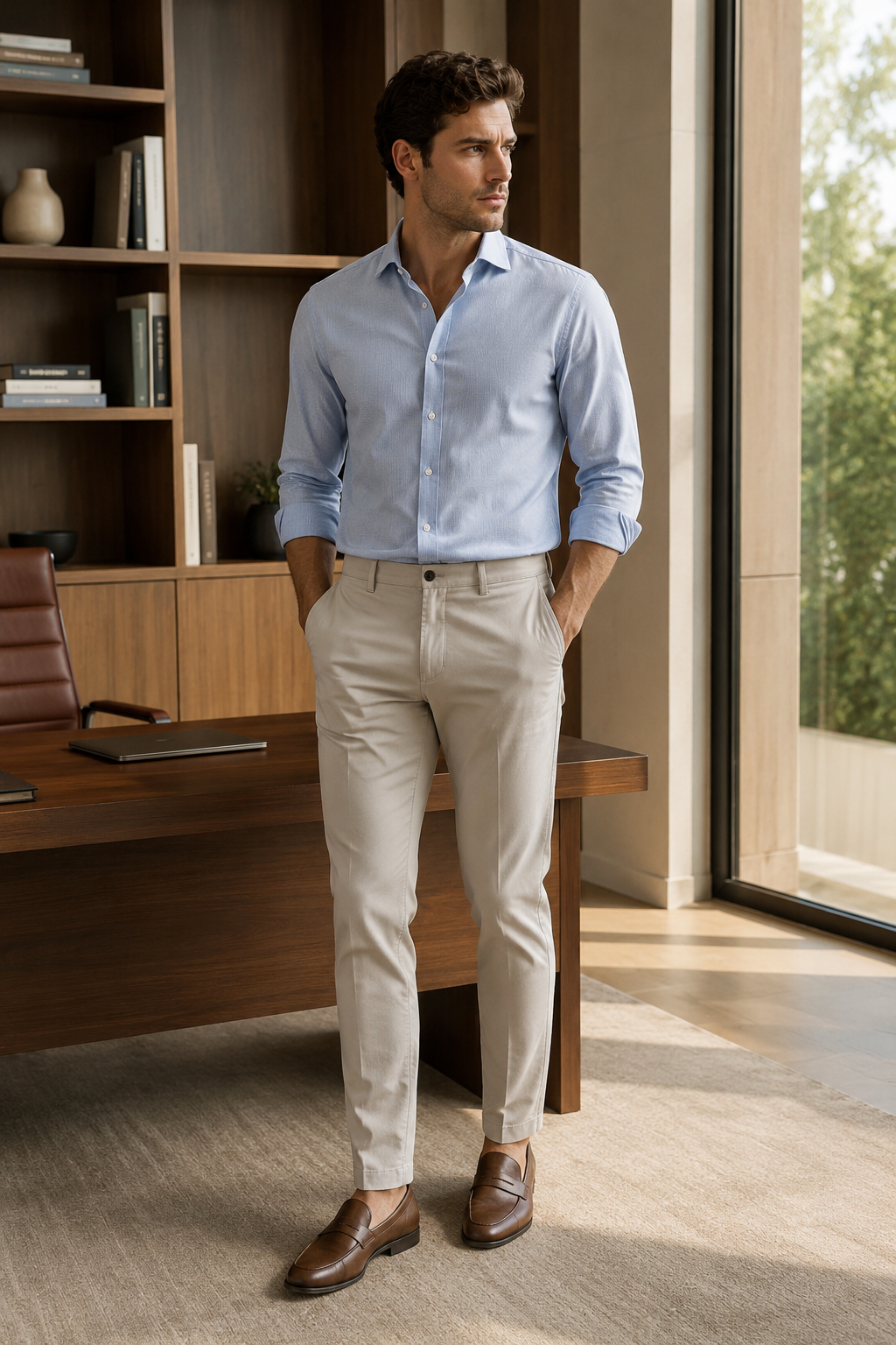 Men Beige Urban Formal Trousers