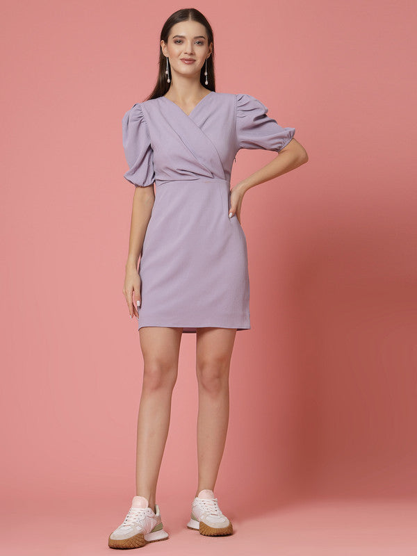 Women Lavender Odour Free V Neck Wrap Dress
