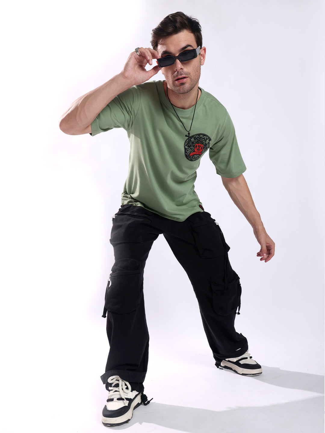 Men Olive Cotton Oversized T-Shirt