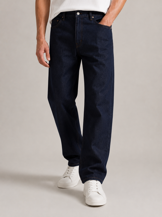 Men Dark Indigo Wide Leg Baggy Jeans