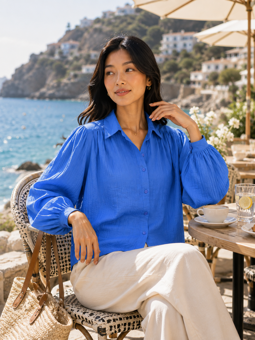 Women Blue Batwing Sleeve Shirt