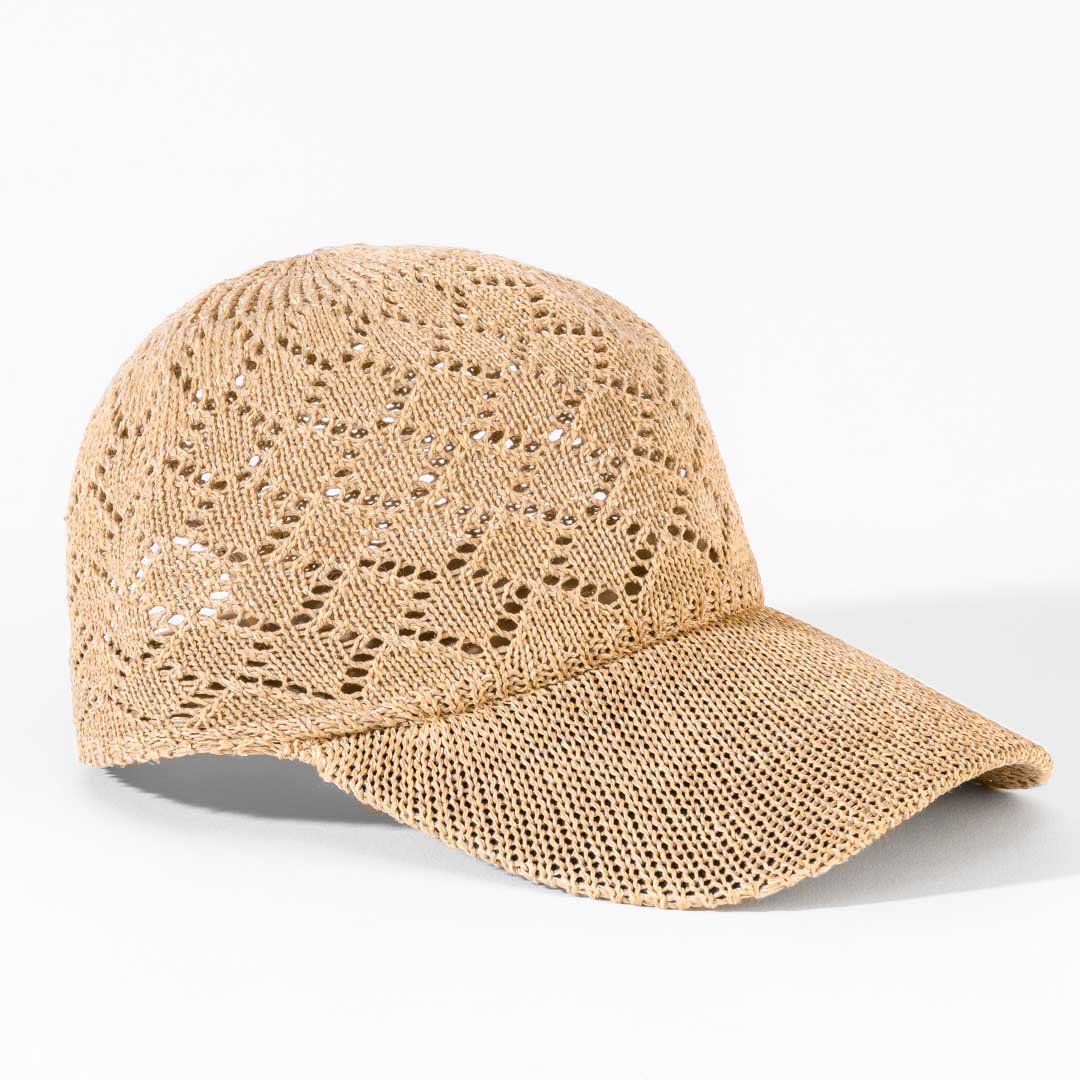 Beige Knitted Crochet Baseball Cap