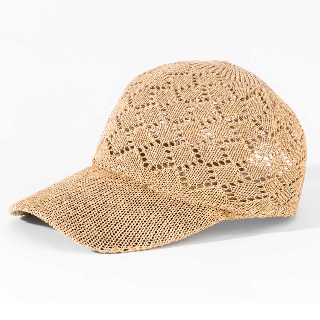 Beige Knitted Crochet Baseball Cap